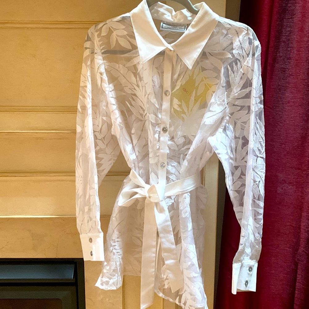 SIMONTON Says designed by George Simonton versatile white cover up blouse sz L